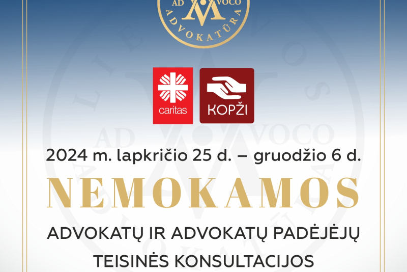 Dvi savaites Lietuvos advokatai dovanos konsultacijas besikreipiantiems į Caritą ir KOPŽI